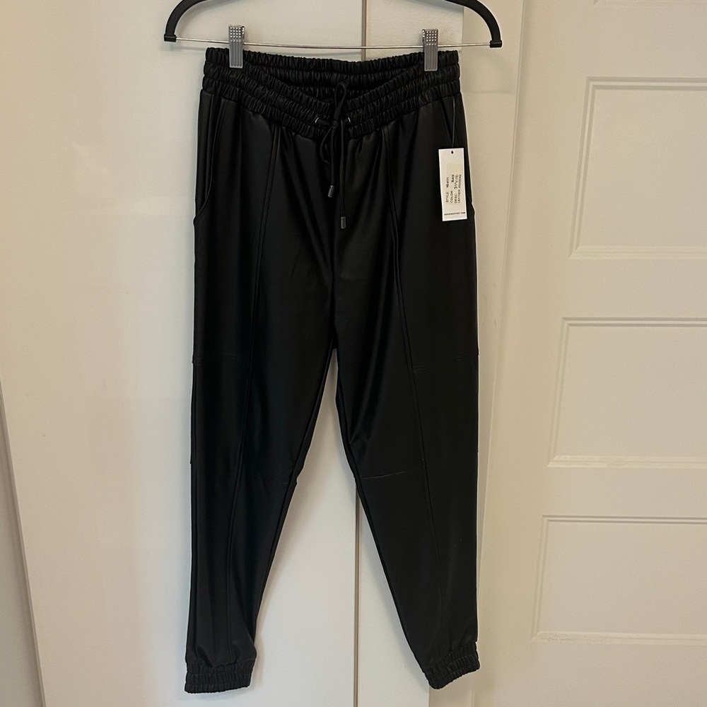 Heroine Sport Black Faux-Leather Jogger Pants